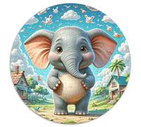 Baby Elephant 1000 Pieces Jigsaw Puzzles 12 Years And Up Animal Round Jigsaw Puzzle Impossible Hard Challenging for Adults Family Game Stress Reliever Expert Skill Level 1000pcs (67.5x67.5cm)