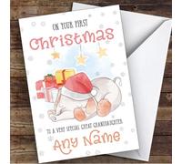 Baby Elephant First Christmas Great Granddaughter Personalised Christmas Card - Special Relative Personalised Christmas Card, Adult Christmas Card