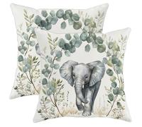 Baby Elephant Pillow Covers Set of 2, Blue Grey Jungle Animal Throw Pillows Case, Decorative Square Farmhouse Decor Cushion Covers for Home Sofa Bed Couch 20x20 Inch