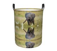 Baby Elephant Round Single-Layer Laundry Hamper With Full Wrap Print, Water-Resistant Polyester Fabric For Home Car Storage