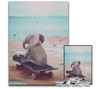 Baby Elephant Skateboard Jigsaws 1000 Pieces for Adults Wooden Jigsaw Puzzles for Adults Home Activity for Holidays Birthdays And Family Game Nights 1000 PCS(75x50cm)