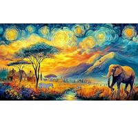 Baby Elephant Sleeping on Flower Under Moonlight Jigsaw Puzzle 1000 Pc - Hard Difficult Challenging Educational Game Gift for Adults Kids 38x26/1000pcs