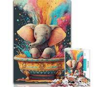 Baby Elephant Taking A Bath 1000 Pieces Jigsaw Puzzles For Teens And Adults,Stress Reliever Difficult Challenge Unique Home Decor And Gifts (50x75cm)