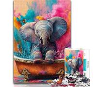 Baby Elephant Taking A Bath Jigsaw Puzzles for Adults 1000 Piece,Learning Educational Toys Family Games Gifts for Friends And Family (38x26cm)