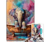 Baby Elephant Taking A Bath Jigsaws Puzzles 1000 Pieces for Adults Gifts,Challenging Family Activity Games DIY Toy for Home Wall Decor Gifts (50x75cm)