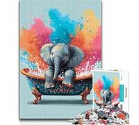 Baby Elephant Taking A Bath Puzzles 1000 Pieces for Teenagers,Pattern Assembly Fun at Home Activities,Birthday Present,Travel Gifts (38x26cm)