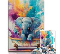 Baby Elephant Taking A Bath Puzzles for Teenagers Teens 1000pc Puzzle,Brain Teaser Game Wall Decoration Unique Birthday And Xmas Gifts 38x26cm