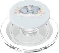 Baby Elephant Watercolor Flowers Cloud Cute Animal Motif PopSockets PopGrip for MagSafe