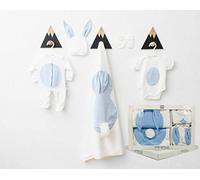 Baby Essentials for Newborn Boy: Baby Blanket, Sleepsuits, Grows, Mittens & Hat. Baby Hamper Gift: (White/Blue)