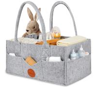 Baby Essentials for Newborn Nappy Caddy Organiser, Baby Shower Gifts with Long Handles Detachable Compartments, Essentials Nappy Bin Nursery Diaper Organizer, Portable Nursery Storage Basket (grey)