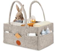 Baby Essentials for Newborn Nappy Caddy Organiser, Baby Shower Gifts with Long Handles Detachable Compartments, Essentials Nappy Bin Nursery Diaper Organizer, Portable Nursery Storage Basket (brown)