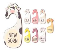 Baby Farm Animal Closet Dividers - Set of 8 Wooden Baby Clothes Size Hangers Organizer, Double-Sided from Newborn to 24+ Months, Nursery Decor and Baby Clothes Organization for Boys & Girls