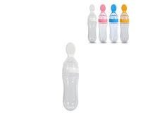 Baby Feeder Bottle,1Pc 90mL Silicone Baby Feeding Bottle BPA Infant Newborn Toddler Fresh Food Cereal Squeeze with Spoon and Hygienic Cover(White)