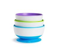 Munchkin Stay Put Baby Suction Bowl Set| Baby Bowls for Weaning| Baby Feeding Suction Dish Pack| for Babies & Toddlers 6 Months+|BPA Free Weaning Set for Babies| Microwave/Dishwasher Safe | 3 Pack
