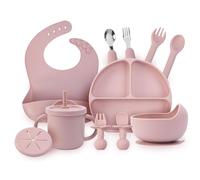 Baby Feeding Set, 13PCS Silicone Baby Self Feeding Set, Toddler Led Weaning Utensils Set with Suction Bowl and Plate, 3 Set of Baby Spoon and Fork, Adjustable Bid, Sippy Cup with Straw and 2 Lids
