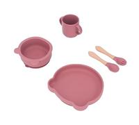 Baby Feeding Set, Comfortable Touch Baby Utensils Healthy Easy Cleaning Suction Base Silicone Beech Wood Cute Bear Shape for House (Type 2)
