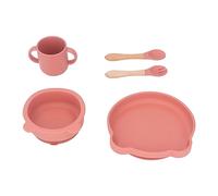Baby Feeding Set, Comfortable Touch Baby Utensils Healthy Easy Cleaning Suction Base Silicone Beech Wood Cute Bear Shape for House (Type 1)