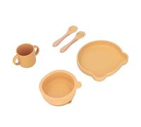 Baby Feeding Set, Comfortable Touch Baby Utensils Healthy Easy Cleaning Suction Base Silicone Beech Wood Cute Bear Shape for House (Type 4)