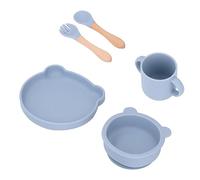 Baby Feeding Set, Comfortable Touch Baby Utensils Healthy Easy Cleaning Suction Base Silicone Beech Wood Cute Bear Shape for House (Type 3)