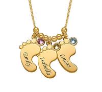 Baby Feet Charm Necklace with Birthstones or Diamonds - Up to 5 Engraved Charms - Silver, Gold Plated, Solid Gold - 14"-22" Chain - by MYKA, One Size, Sterling Silver Yellow Gold White Gold, No