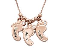 Baby Feet Charm Necklace with Birthstones or Diamonds - Up to 5 Engraved Charms - Silver, Gold Plated, Solid Gold - 14"-22" Chain - by MYKA, One Size, Sterling Silver Yellow Gold White Gold, No