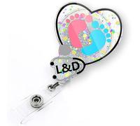 Baby Feet L&D Badge Reel Retractable for Labor and Delivery Nurse & Midwife, NICU Nurse Badge Reel, Maternity Ward Badge Clip, OBGYN Badge Holder with Alligator Clip & 24” Durable Nylon Cord | Acrylic