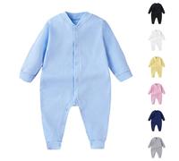 Baby First Birthday Outfit Long Sleeve Grows Newborn Girls Boys Bodysuit Button Up Solid Color Cotton Sleepsuits Plain Footless Jumpsuit (Pink, 0-3 Months)
