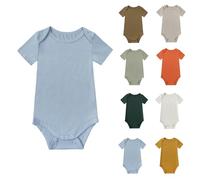 Baby First Birthday Outfits Summer Short Sleeve Sleepsuit Romper Plain Newborn Boys Girls Cotton Bodysuit Solid Color Crew Neck Coming Home Outfits (Yellow, 18-24 Months)