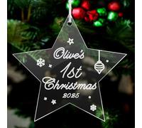 Baby First Christmas Bauble 2025 Personalised Engraved Acrylic Tree Decorations Babies 1st Custom Xmas Ornaments Gift for Newborn Family Home Grandson Granddaughter with Any Name (Star)
