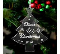 Baby First Christmas Bauble 2025 Personalised Engraved Acrylic Tree Decorations Babies 1st Custom Xmas Ornaments Gift for Newborn Family Home Grandson Granddaughter with Any Name (Tree)