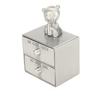 Baby First Tooth Keepsake Box, Drawer Type Cartoon Bear Decor Tooth Holders URL Keepsake Box,Engraved First Tooth Keepsake Box Alloy Teeth Hair Box Silver Tooth Saver Container