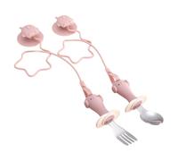 Baby First Utensils Set Short Handle Spoon Fork Dishwasher Safe Stainless Steel with Not Tipping Suction Cup Base Nonslip Suction Baby Utensils for Table