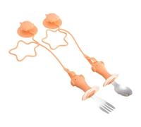 Baby First Utensils Set Short Handle Spoon Fork Dishwasher Safe Stainless Steel with Not Tipping Suction Cup Base Ergonomic Baby Training Spoon for Small Hand