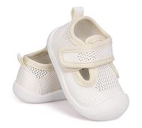 Baby First Walking Shoes 1-4 Years Children's Shoes Toddler Boys Girls Soft Sole Non Slip Cotton Canvas Mesh Breathable Lightweight TPR Material Slip-on Outdoor, White, 13.0 cm