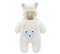 Baby Flannel Romper Onesie Winter Bear Hooded Jumpsuit with Double Snap Button Infant Boys Girls One Piece Pyjamas Coat White 12-18 Months
