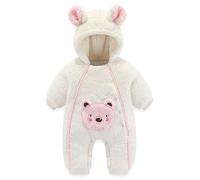 Baby Flannel Romper Onesie Winter Bear Hooded Jumpsuit with Double Snap Button Infant Boys Girls One Piece Pyjamas Coat White 0-3 Months