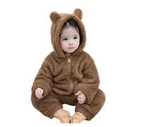 Baby Fleece Hooded Romper Girls Boys Bear Costume Thick Warm Outfit Fuzzy Soft Fall Winter Snowsuit Clothes Zipper Hooded Fuzzy Soft Bear Ear Outwear