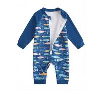 Baby Fleece Lined Swimsuit 3 Months to 3 Years, One-Piece Toddler Thermal Swimming Costume with Long Zipper, Infant Thermal Swimwear Warm in One Wetsuit for Winter Swimming, Blue Fish 3-6 Months