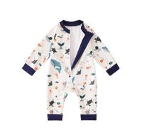 Baby Fleece Lined Swimsuit 3 Months to 3 Years, One-Piece Toddler Thermal Swimming Costume with Long Zipper, Infant Thermal Swimwear Warm in One Wetsuit for Winter Swimming, Blue Fish 6-12 Months