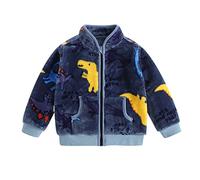 Baby Fleece Zip up Coats Cute Dinosaur Print Fuzzy High Neck Coats Winter Thick Warm Soft Outwear for Boys Girls Long Sleeve Padded Fleece Outdoor Jacket Clothes (Blue, 18-24 Months)