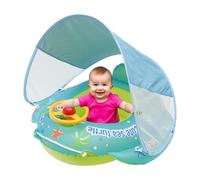 Baby Float, Baby Swim Float with Canopy, Cartoon PVC Inflatable Swim Ring Steering Wheel Toy Sun Protection for Boy 1-4 Years Old Summer
