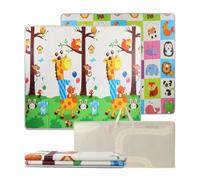 Baby Floor Playmat 180 x 200 cm, Foldable Reversible Crawling Mat,Giraffe | Soft Padded, Wipe-clean and Foldable Design for Tummy Time, Crawling, Nursery, Playroom and Everyday Floor Play