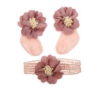 Baby Flower Headband and Socks Set Pink Cotton Lace