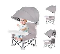 Baby Folding Chair Booster Seat 2024 Toddler Camping Chair with Tray & Canopy Foldable Baby Camping Chair with Tray Portable Baby Feeding Chair for Outdoor Travel Beach Camping (Grey)