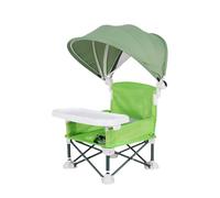 Baby Folding Dining Chair, Toddler Camping Booster Seat with Canopy and Removable Tray, Foldable Portable Baby Feeding Chair, Kids High Seat for Outdoor Picnics Camping Beach Lawn