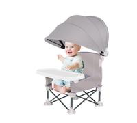 Baby Folding Dining Chair with Canopy and Removable Tray, Portable Baby Travel Seat Booster Toddler Dining Seat for Indoor Outdoor Camping Beach Lawn