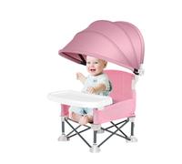 Baby Folding Dining Chair with Canopy and Removable Tray, Portable Baby Travel Seat Booster Toddler Dining Seat for Indoor Outdoor Camping Beach Lawn