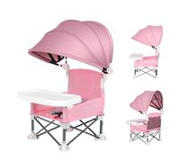 Baby Folding Dining Chair with Canopy and Removable Tray, Toddler Camping Chair, Portable Baby Travel Seat Booster, Feeding Foldable Toddler Dining Booster Seat for Beach Lawn Picnic