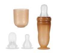 Baby Food Bottle, 3-in-1 Silicone Food Dispensing Squeeze Feeder Multifunctional Baby Milk Bottle Weaning Bottles with Dispensing Spoon, Regular Nipple and Fruit Puree Feeding Nipple