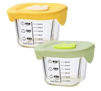 Baby Food Containers 2Pcs 230ml Square High Borosilicate Glass Baby Food Jars with Silicone Lid & Scale -20-400℃ Resistant Microwavable Storage Containers for Milk, Fruit